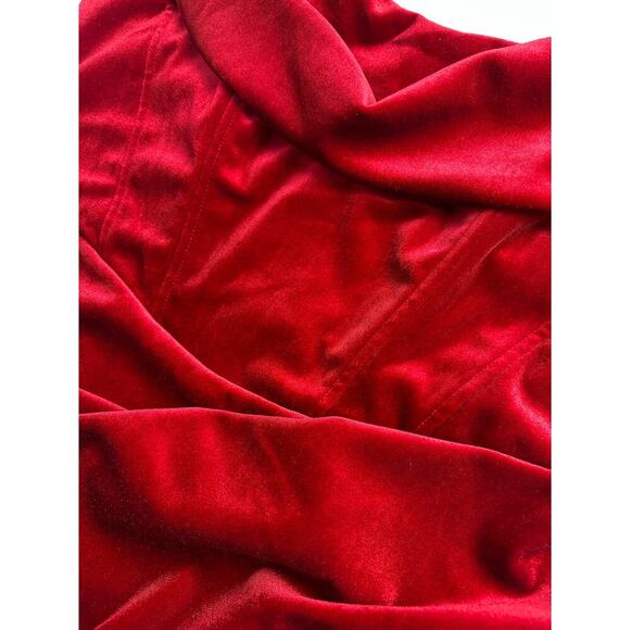 NWT Asos Design Curve Size 20 Drape Bardot Corset Red Velvet Pencil Midi Dress - Picture 7 of 15